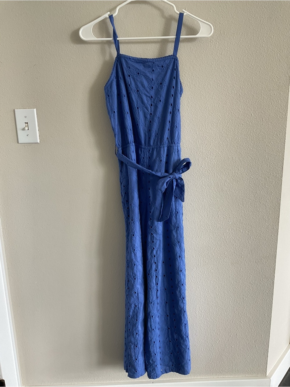 abercrombie kids Royal Blue Eyelet Sleeveless Jumpsuit with Waist Tie